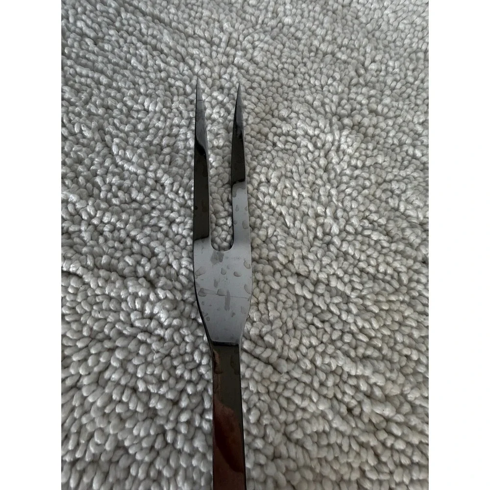 Vintage Stainless Steel Carving Fork Wood‎ Handle Japan